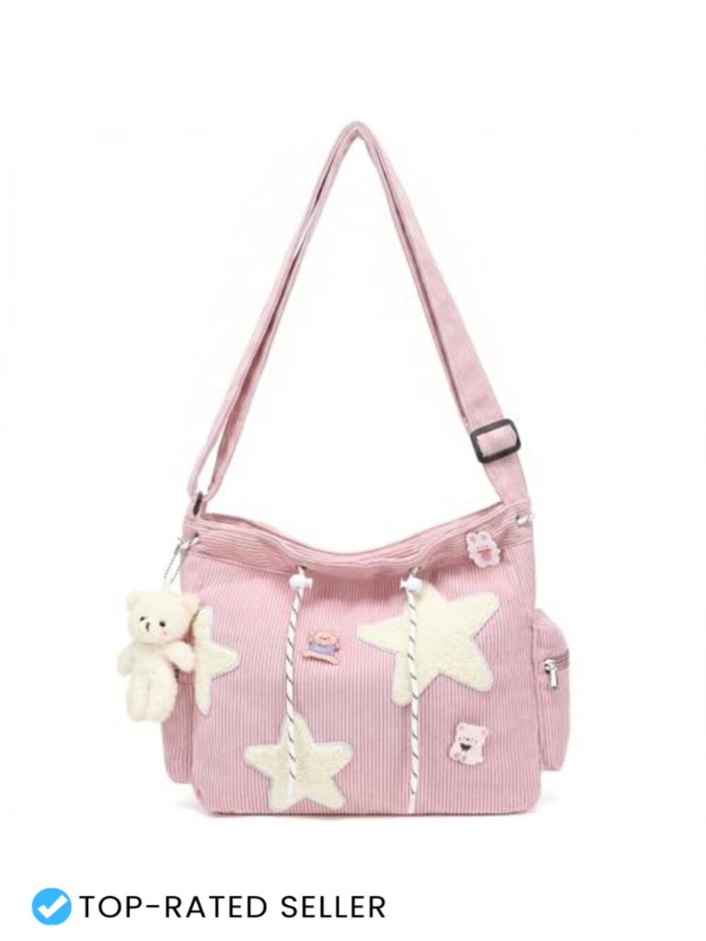 Kawaii Corduroy Star Tote Bag Crossbody Shoulder Purse for Women Large Capacity